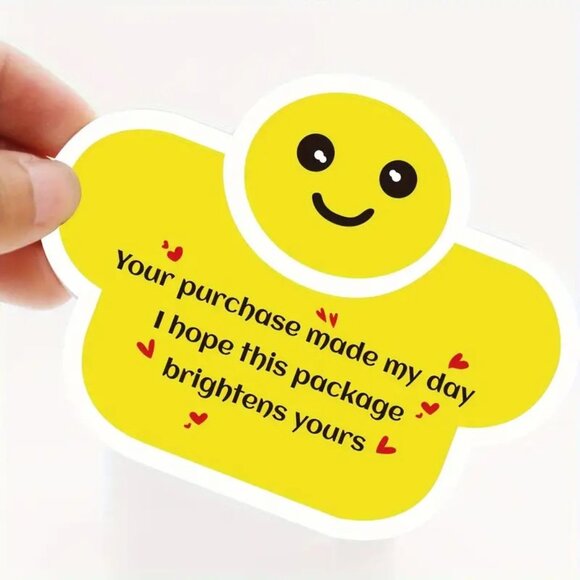 Thank You Cards Unique Happy Smiley Small Business 50 Yellow Black Red Hearts - Picture 2 of 3